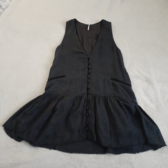 Free People Women's Size XS Gray Houndstooth Anas Button Vest Mini Dress - Picture 2 of 13
